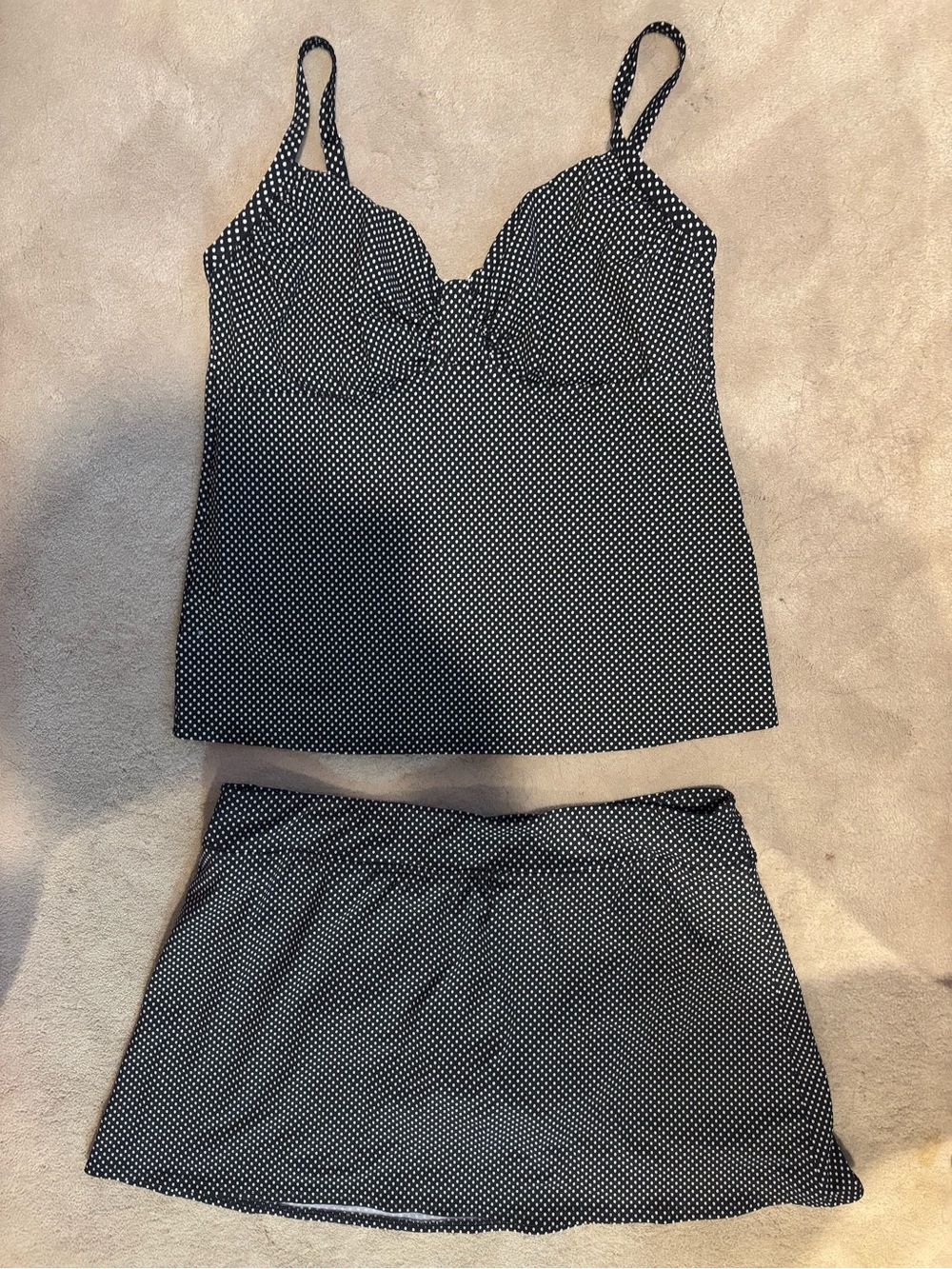 Lands' End Black and White Polka Dot Tankini Set size 12